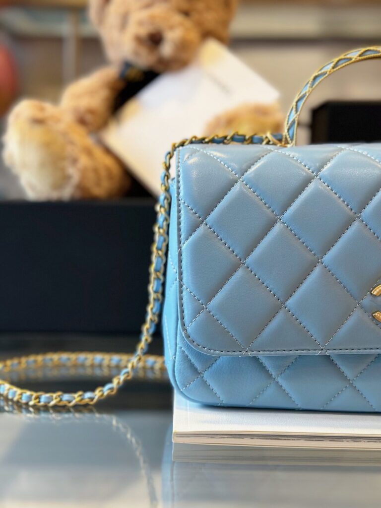 Túi Nữ Chanel Handle Cao Cấp Quai Cầu Vồng Cao Blue 22x21cm