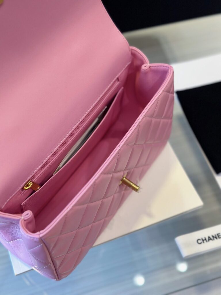 Túi Nữ Chanel Handle Hàng Hiệu Quai Cầu Vồng Cao Màu Hồng 22x21cm