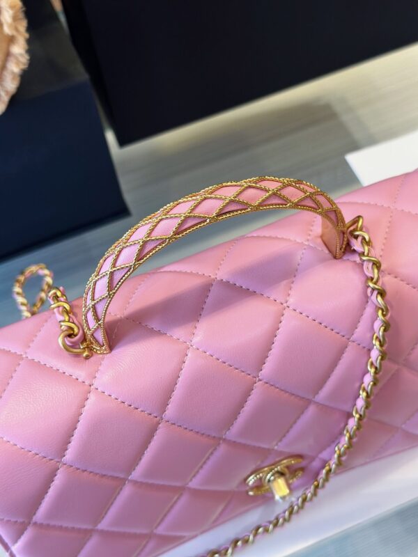 Túi Nữ Chanel Handle Hàng Hiệu Quai Cầu Vồng Cao Màu Hồng 22x21cm