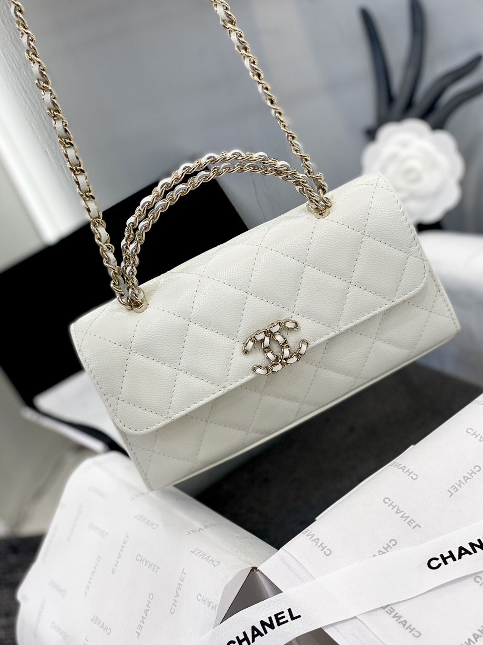 Túi xách Chanel Classic like auth size 23cm màu trắng