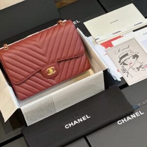 Túi Xách Chanel Classic Jumbo Da Hạt Carvia Like Auth Màu Đỏ 30cm (2)